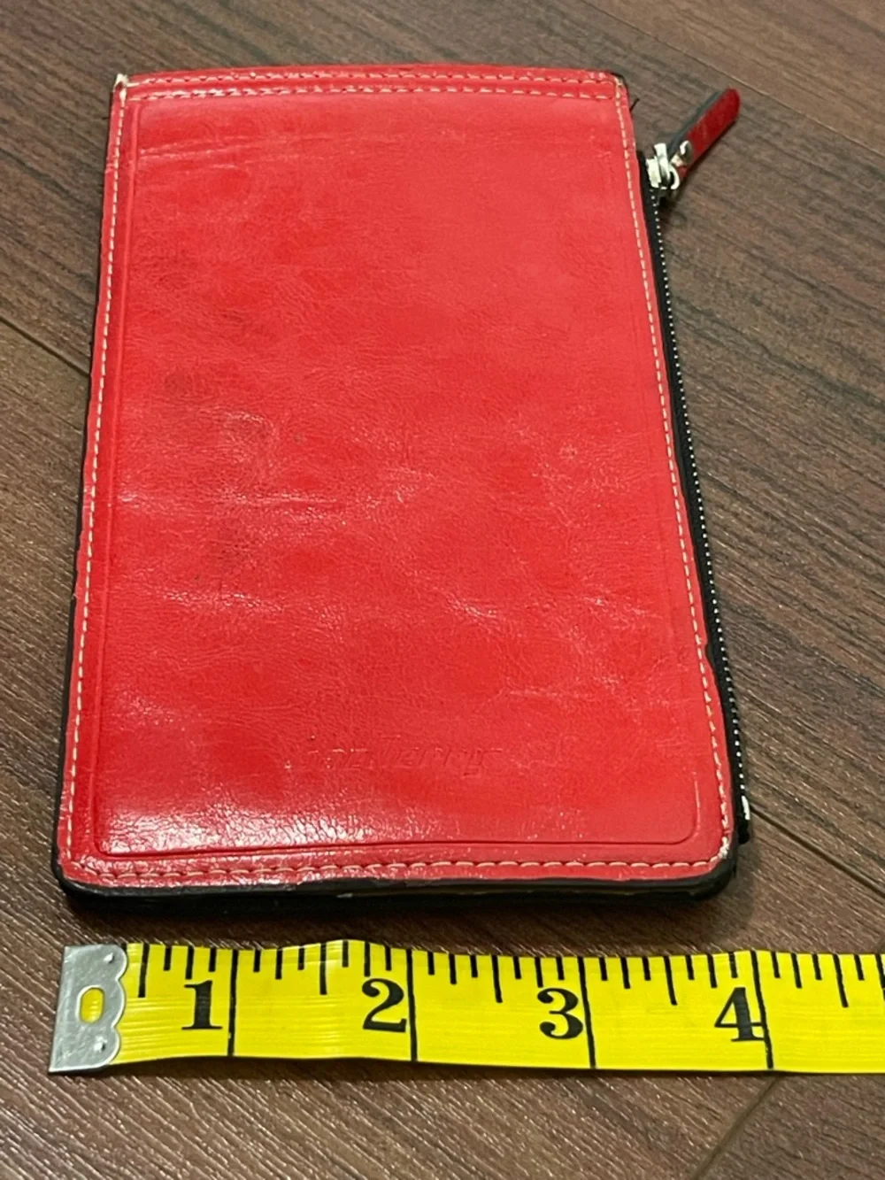 Vintage  Red Leather Zip Wallet with Subtle Emboss Baellerry